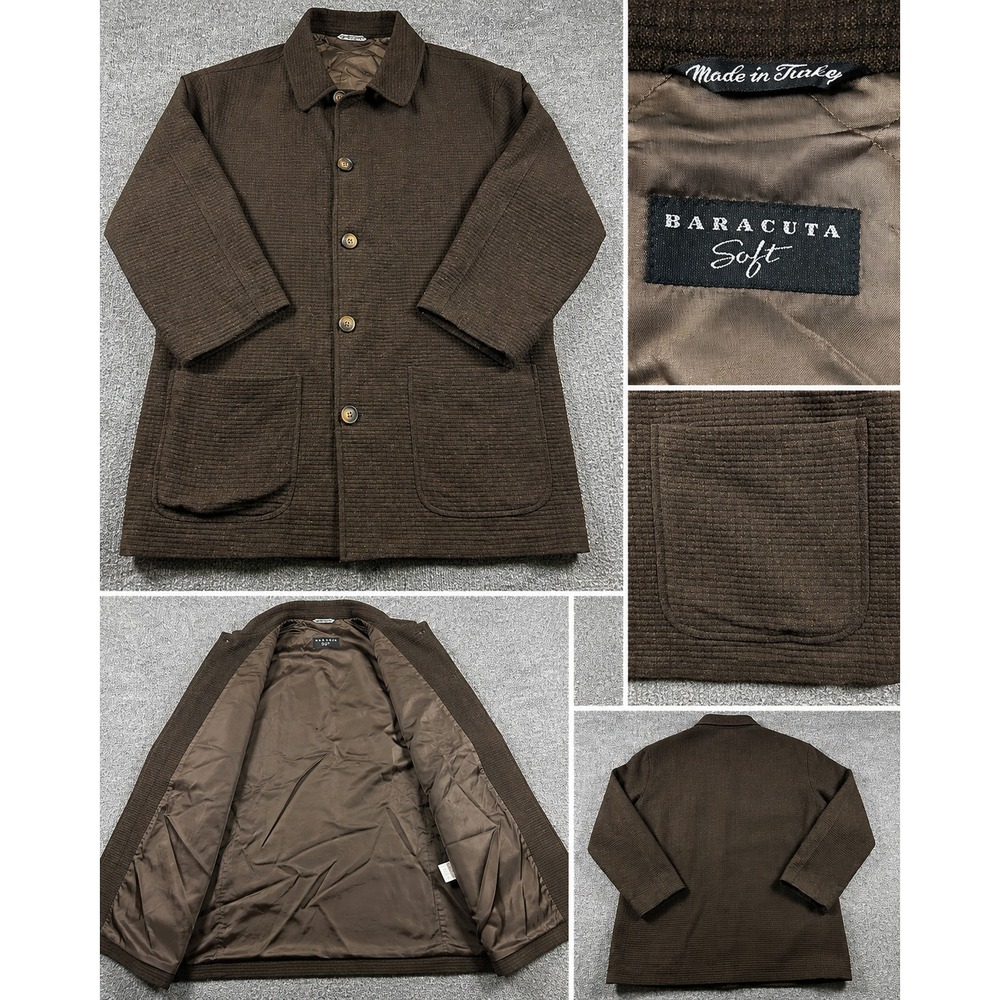 Baracuta Soft Jacket Mens Brown Quilted Lined Car Coat Chore -No size tag est XL